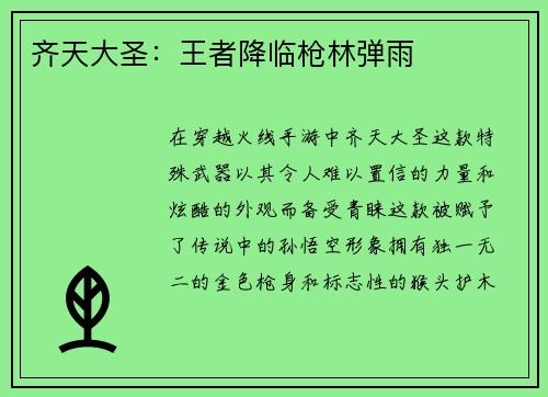 齐天大圣：王者降临枪林弹雨